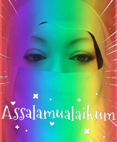a picture of a woman with a rainbow background and the word assalamualaikum on the bottom