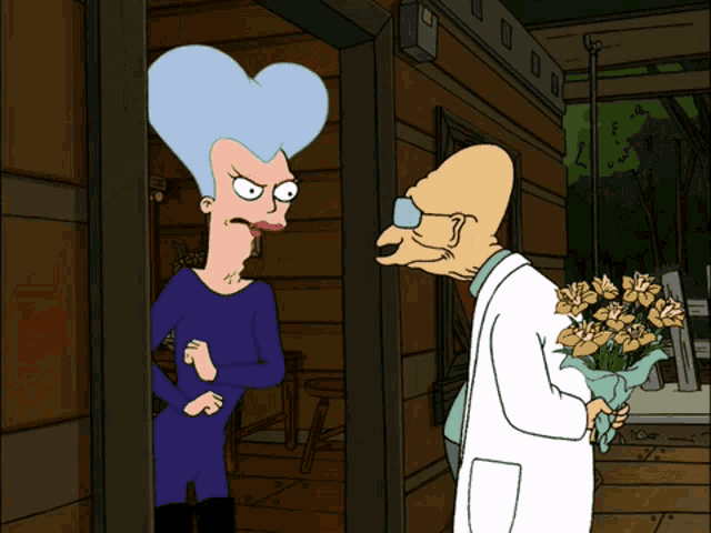 a cartoon of a man wearing glasses and a lab coat
