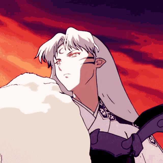 a drawing of a man with long hair and red eyes