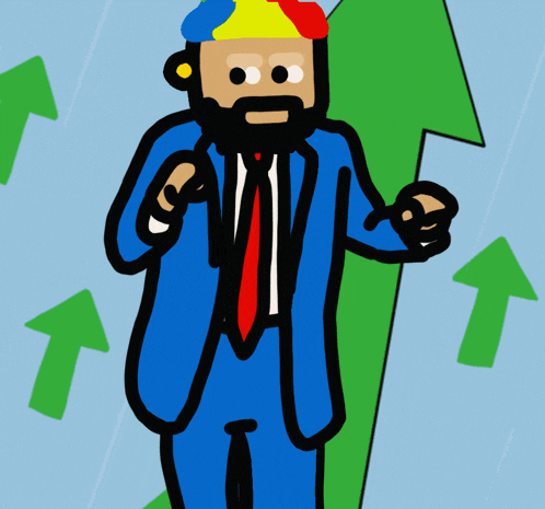 a cartoon of a man in a blue suit with a red tie