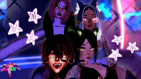a group of anime characters with glowing stars in the background