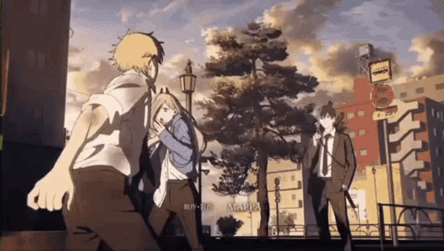 a group of people are walking down a street with a sign that says " mappa "