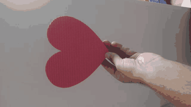 a hand holding a red heart shaped object