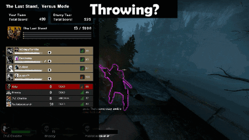 a screenshot of a video game that says throwing at the top