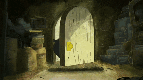 a cartoon drawing of a door that says ' a ' on it