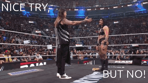 a wrestling ring with the words nice try but no