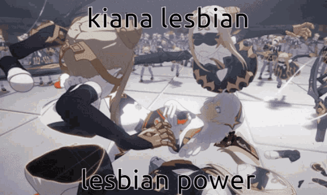 a video game character with the words kiana lesbian lesbian power on it