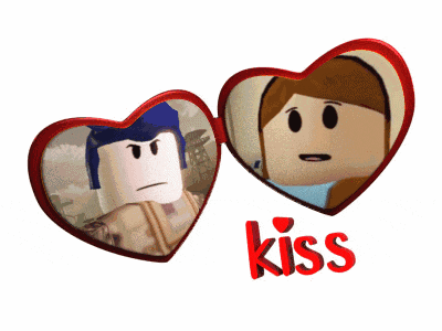a picture of a boy and a girl with the word kiss on the bottom