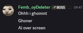 a screenshot of a chat with femb_oydeleter and boss