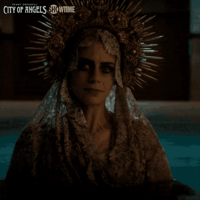 penny dreadful city of angels showtime poster with a woman wearing a crown