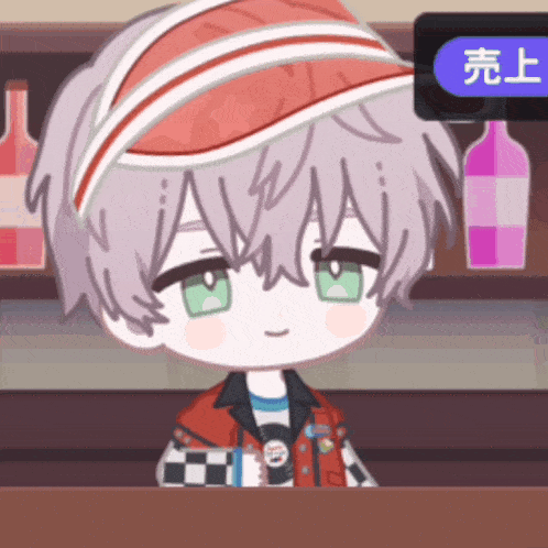 a cartoon character wearing a red and white hat and a checkered jacket