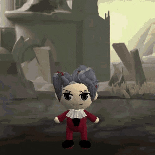 a stuffed toy of a man in a red suit