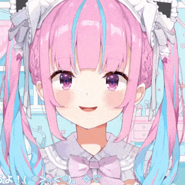 a girl with pink and blue hair is smiling