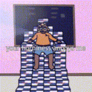 a cartoon of a person sitting on top of a pile of boxes with the words your horniness annoys me