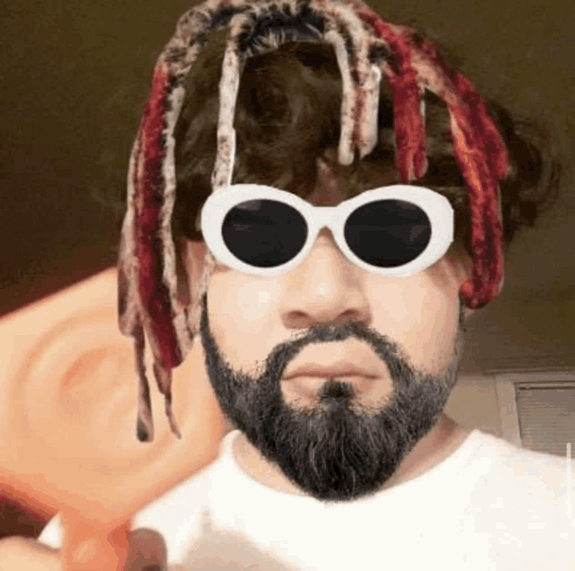 a man with dreadlocks and a beard wears sunglasses