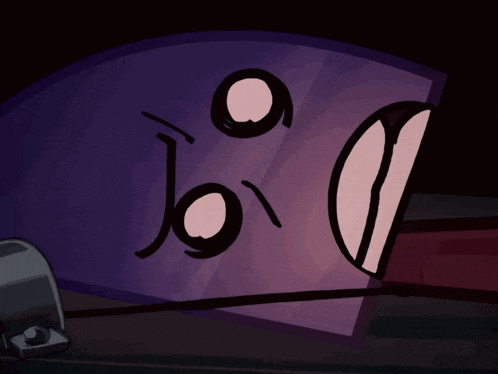 a close up of a cartoon character 's face with the letter j on it