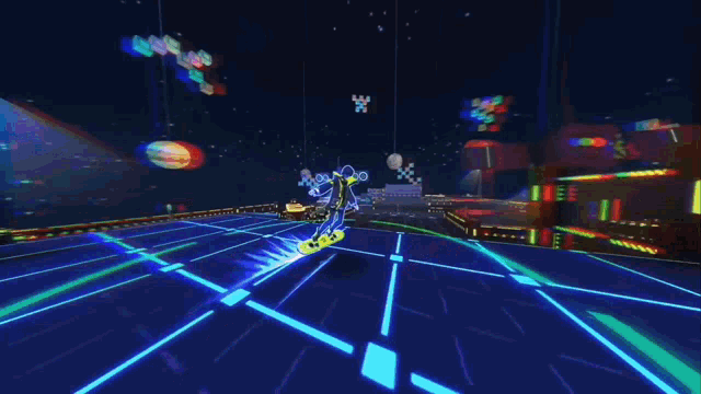 a person is playing a video game in a dark room with a blue circle around them