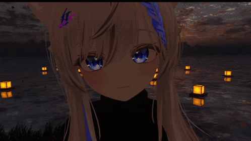 a close up of a anime girl with blue eyes