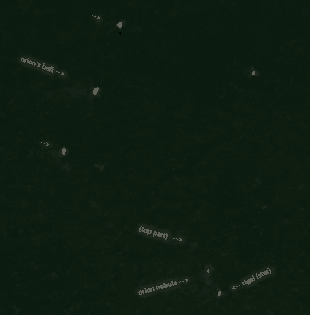 an aerial view of orion 's belt orion nebula and rigel star