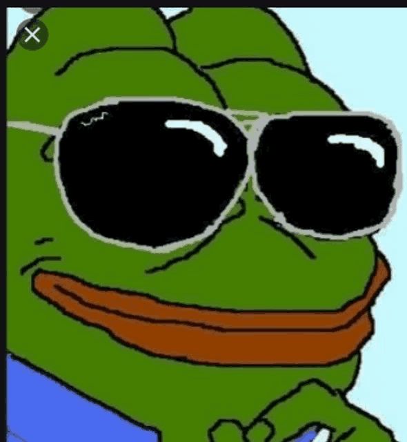 a frog wearing sunglasses is making a peace sign .