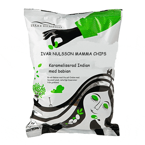 a bag of ivar nilsson mamma chips has a woman on it