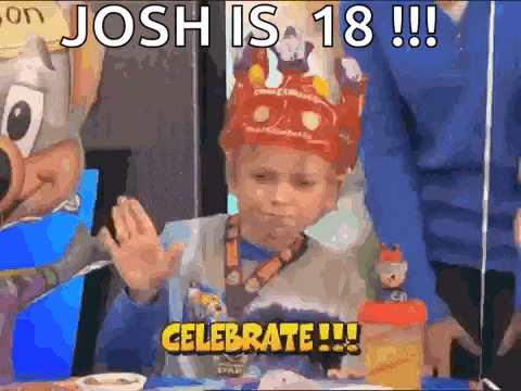 a young boy with a crown on his head says josh is 18 !!!