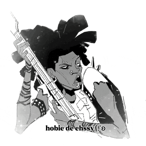a black and white drawing of a person with the words hobie de ehssy on the bottom