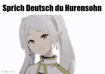 a picture of a girl with pigtails and the words sprich deutsch du hurensahn