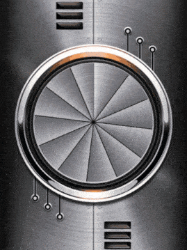 a metal object with a circular design and three buttons on the bottom
