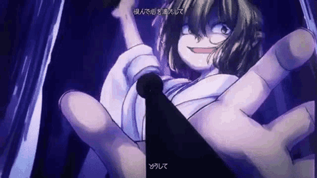 a cartoon of a girl being held by a person 's hand .