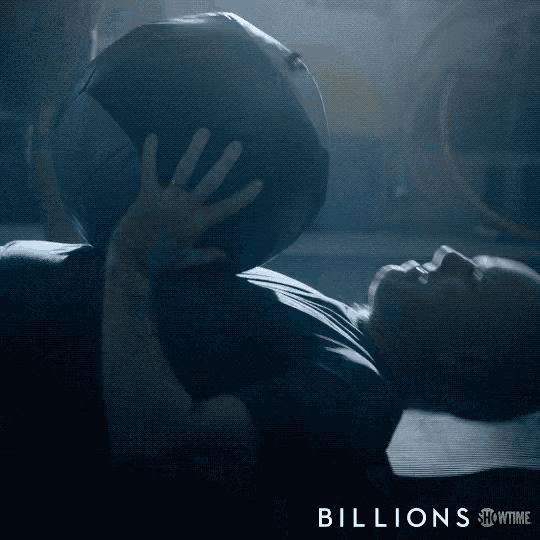 a man is doing exercises with a ball and the word billions is on the bottom right