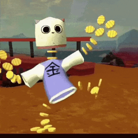 a cartoon character wearing a purple shirt with a chinese symbol on it