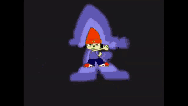 a cartoon character is doing a handstand in front of a yellow background .