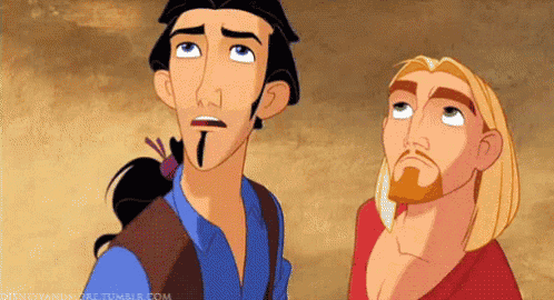 a cartoon of two men looking up with the website disneyandmore.tumblr.com in the background