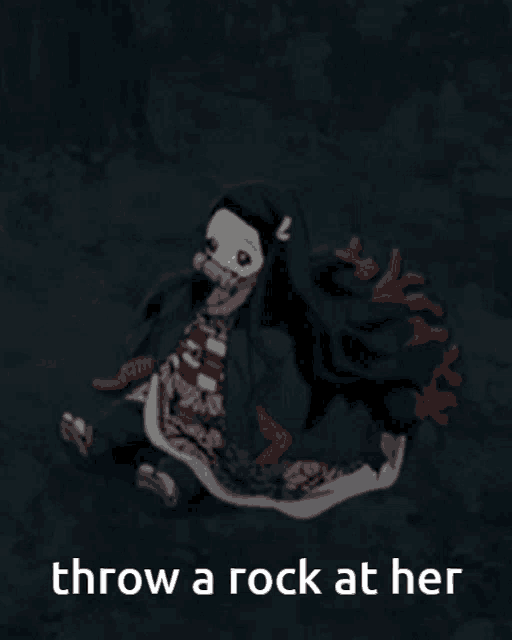 a picture of a demon girl with the words throw a rock at her