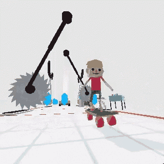 a cartoon character is riding a skateboard in a game