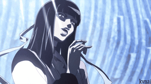 a black and white drawing of a woman with long hair and the name kvnai on the bottom