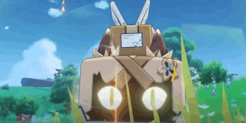 a cartoon character with bunny ears is standing in a field in a video game .