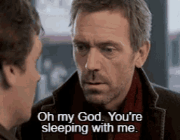 a man is talking to another man and says `` oh my god . you 're sleeping with me . ''