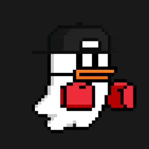 a pixel art drawing of a chicken wearing a black hat and sunglasses