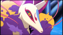 a cartoon character with a purple and white mask on