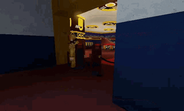 a video game scene with a question mark in the middle
