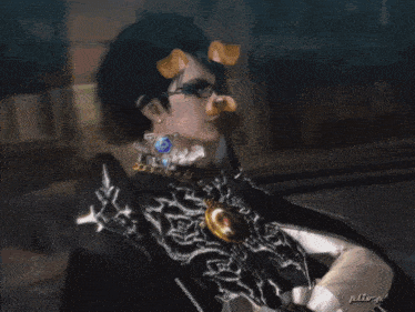 a video game character is wearing glasses and a dog nose mask