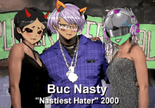 a cartoon of a man with the name buc nasty on it