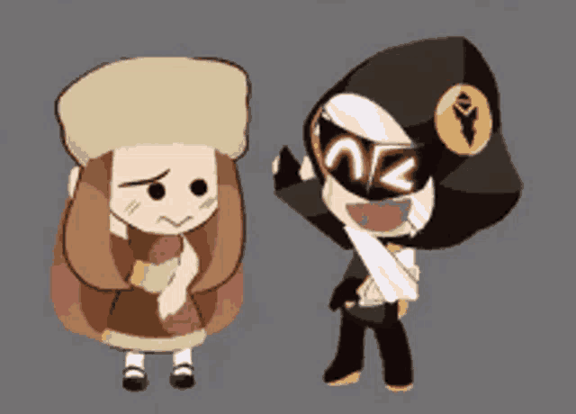 a cartoon character with a bandage on his arm is standing next to a girl