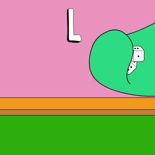 the letter l is on a green and pink background with dice