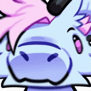 a close up of a cartoon unicorn 's face with a pink mane and horns .