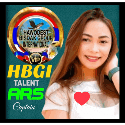 a picture of a woman with the words hbgi talent ars captain on it