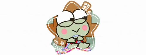 a cartoon frog is knitting a rainbow yarn