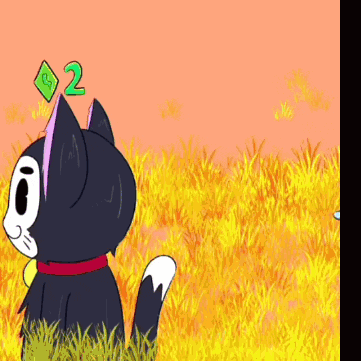 a cartoon character wearing a green hat is standing in a field of tall grass
